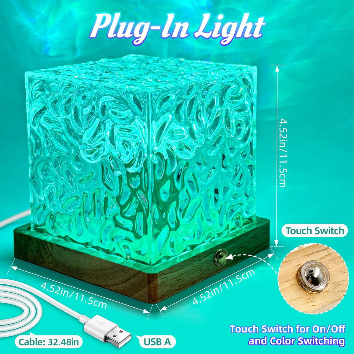Northern Lights Wave Cube Lamp with Wooden Base, Galaxy Light Projector | Night Light for Teenage Room Decor, Cube Lamp for Bedroom Decor Kids Mood Lighting, 16 Colors RGB Auror Ocean Wave Projector