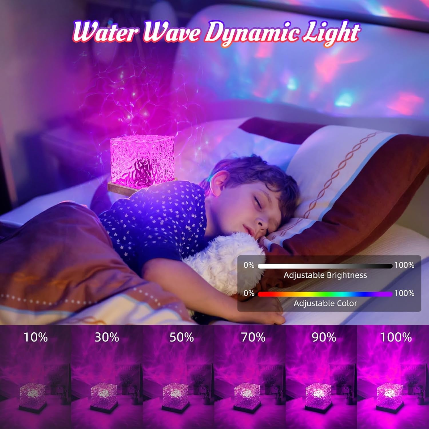 Northern Lights Wave Cube Lamp with Wooden Base, Galaxy Light Projector | Night Light for Teenage Room Decor, Cube Lamp for Bedroom Decor Kids Mood Lighting, 16 Colors RGB Auror Ocean Wave Projector